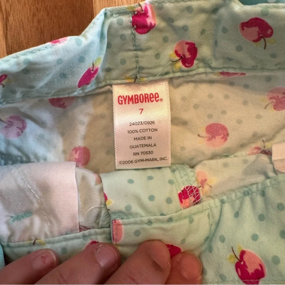 Gymboree Girls Light Blue Apple Polka Dot Cotton Shorts Size‎ 7 Adjustable Waist